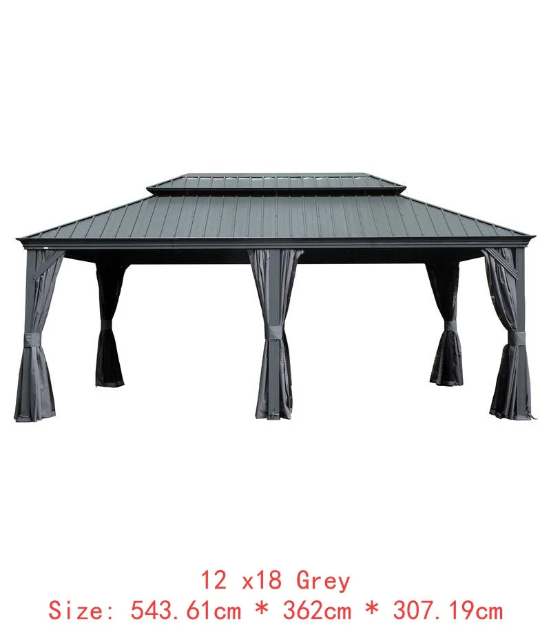 14x22 Hardtop Gazebo, Upgraded Metal Canopy with Drainage System, Dual-Layer Galvanized Steel Roof, Includes Curtains &
