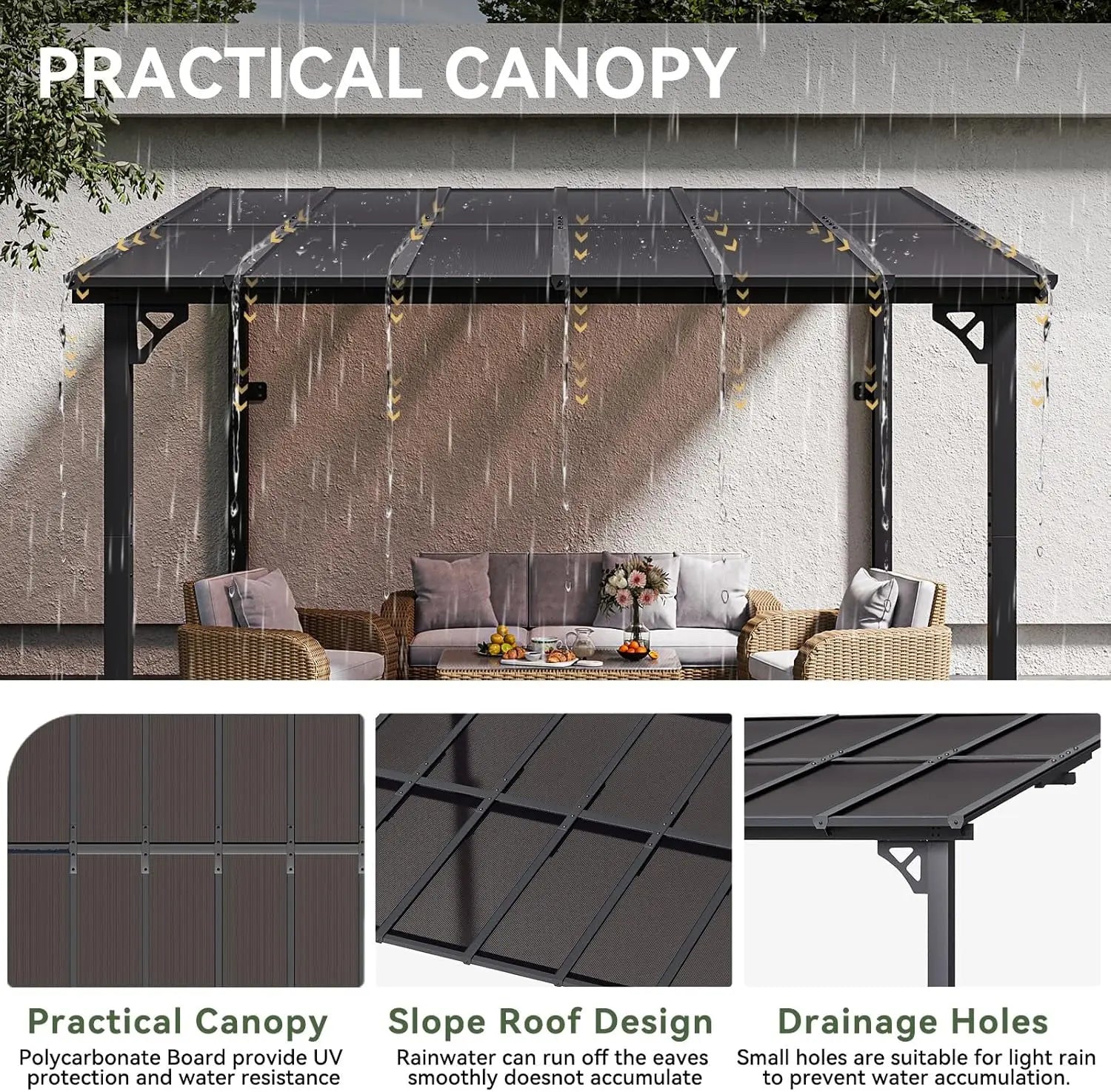 Wall-Mounted Gazebo Pergola – 10 ft × 12 ft with Sloped Roof