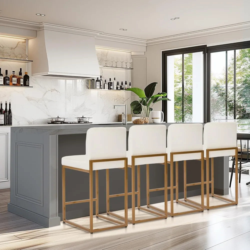 Leather Counter-Height Bar Stool with Back Support – 24″ Kitchen Stool