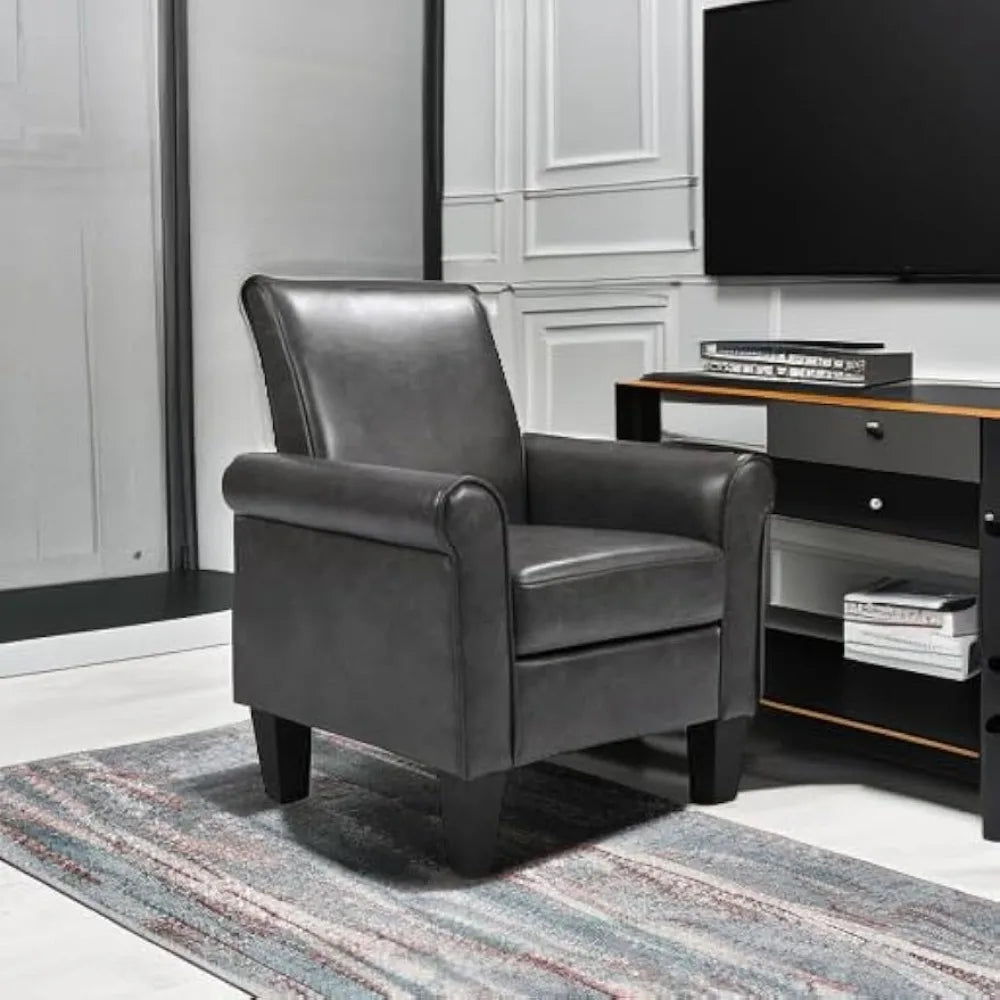 Faux Leather Accent Chair – Modern Club Armchair in Grey