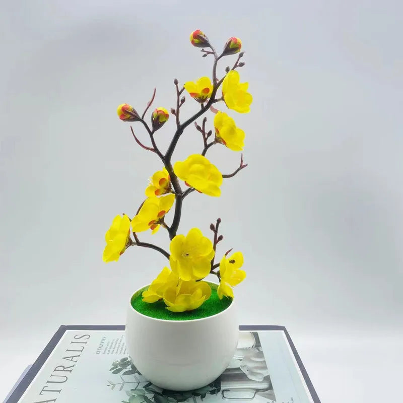 1pcs Bonsai Silk Flowers Plum Artificial Potted Plants Blossoms Simulation Winter Plum Branch Bonsai Wedding Home Room Decorate
