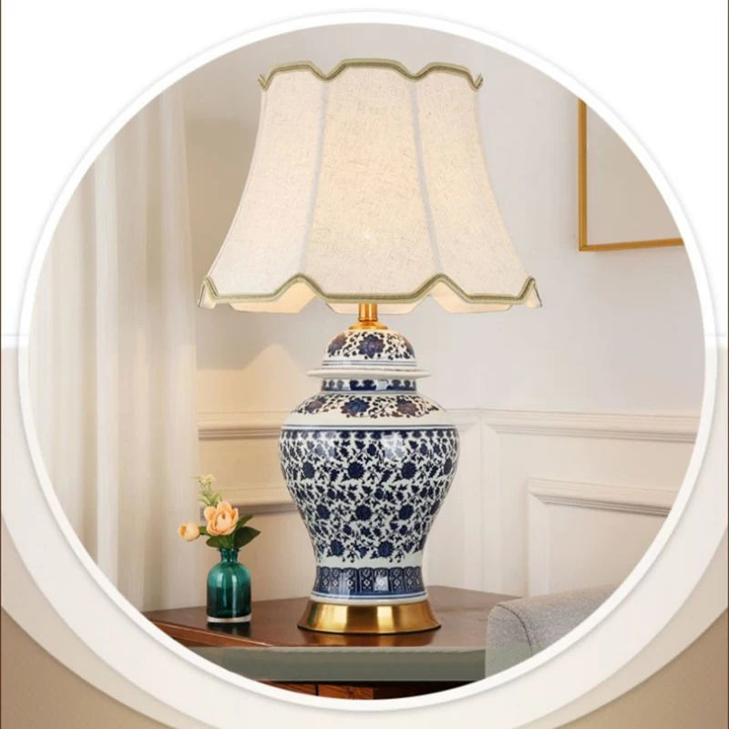 DEBBY Modern Ceramics Table Lamp LED Dimming Chinese Blue And White Porcelain Desk Light for Home Living Room Bedroom