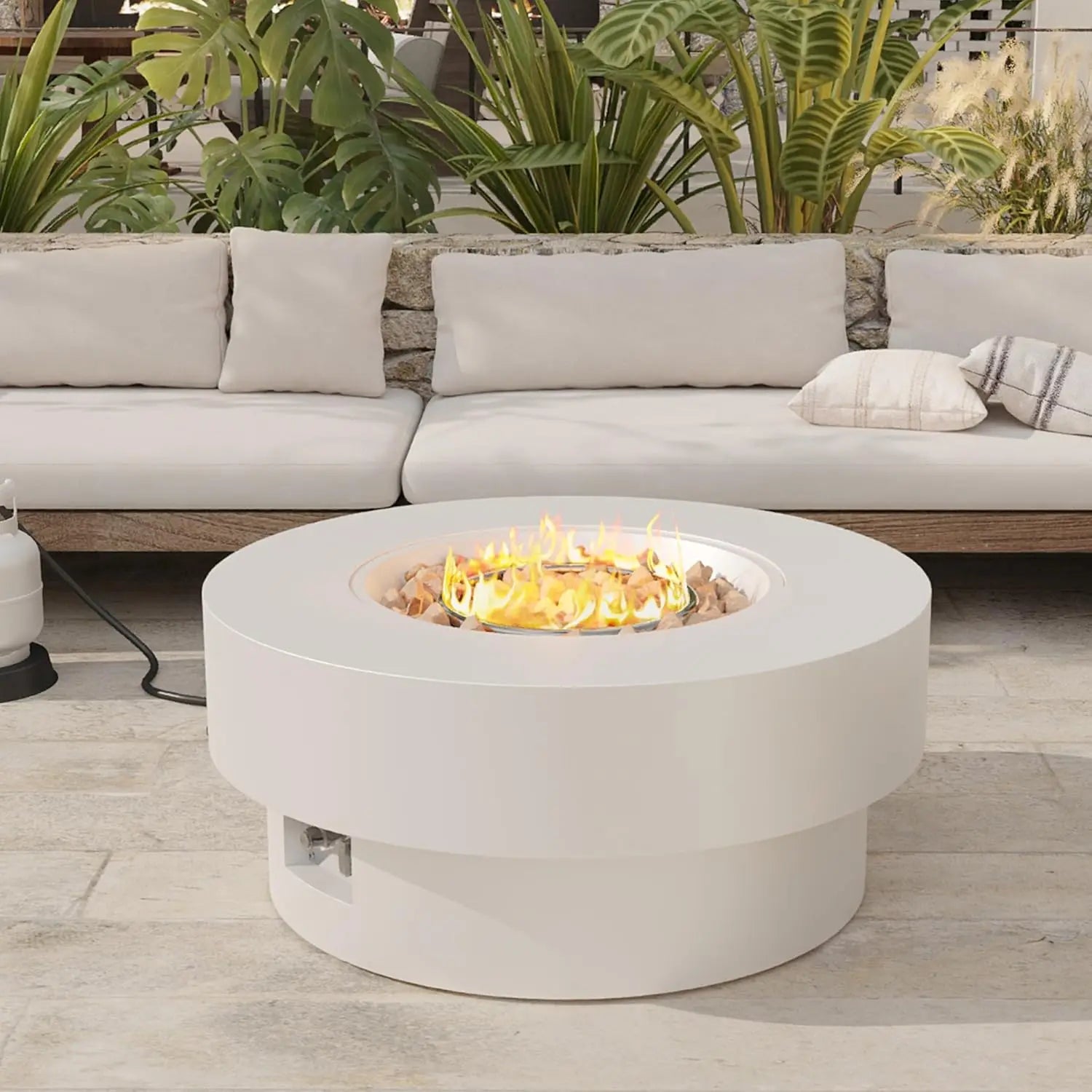 32 inch Outdoor Propane Fire Table, Round Patio Fire Pit Table, 50,000 BTU Gas FirePit with Lid, Cover, Lava Rocks, CSA Certifie