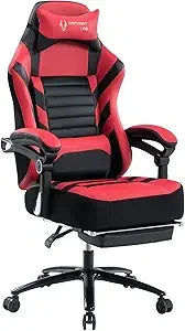 Big & Tall Gaming Chair with Footrest, 400lb Capacity, Massage Feature, Memory Foam, Adjustable Tilt, High Back Leather, Ergono