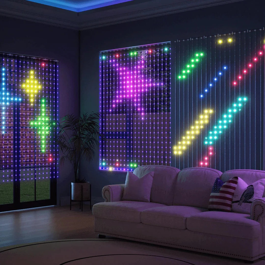 RGB Smart Curtain Lights with Bluetooth App LED String RGB Fairy Lights for for Window Bedroom Decoration Valentine Day/Birthday