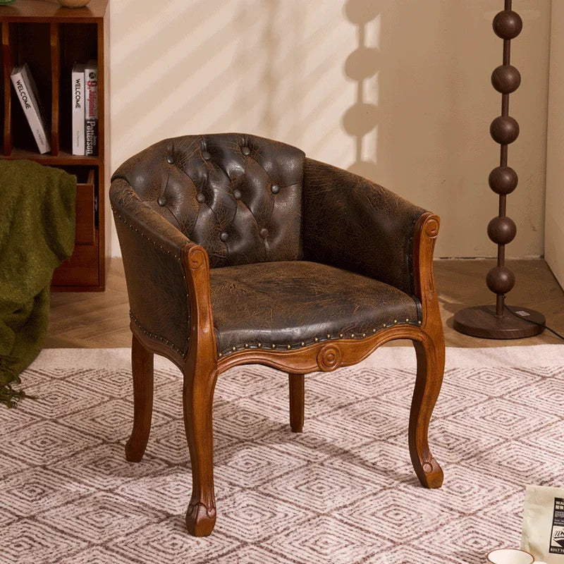 European Solid Wood Leisure Sofa Chair – Antique-Style Accent Armchair