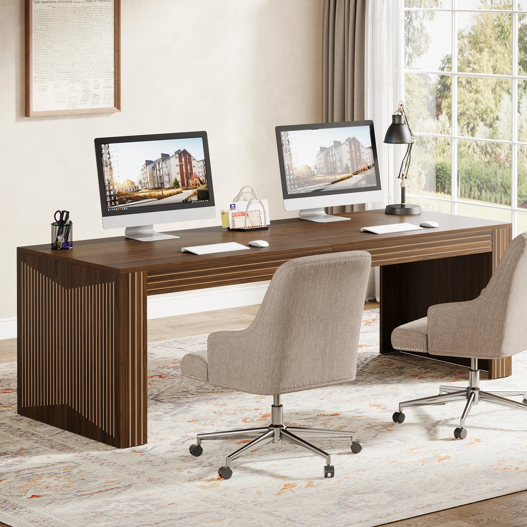 Tribesigns 79-Inch Extra Long Desk, Two Person Double Desk for Home Office, Wooden Long Computer Desk Writing Table for Office