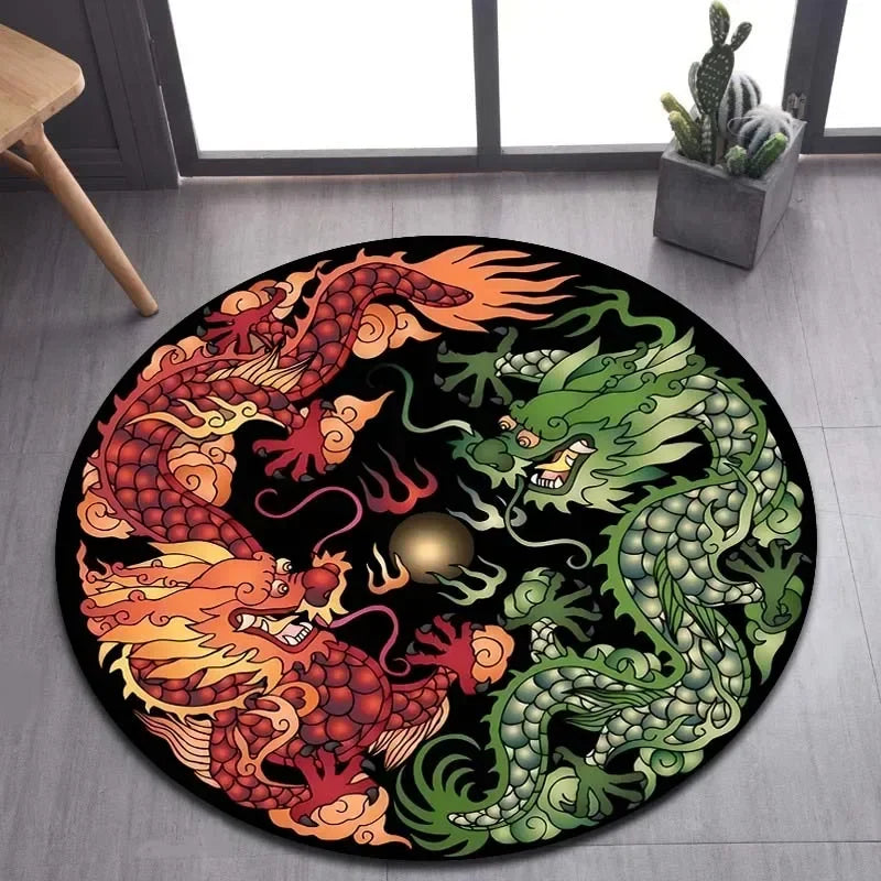 Cartoon 3D dragon pattern round carpet, suitable for living room bedroom sofa game room decoration carpet, non-slip floor mat