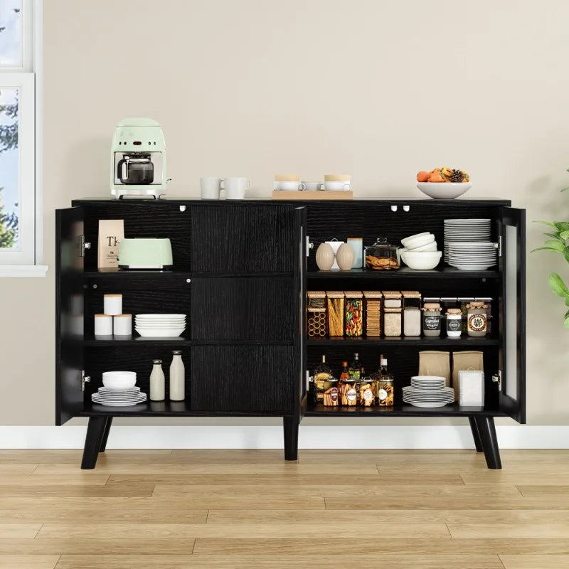 Black Sideboard Buffet Cabinet with Storage Drawers and Glass Door Modern Kitchen Dining Room Furniture Living Room Organizer