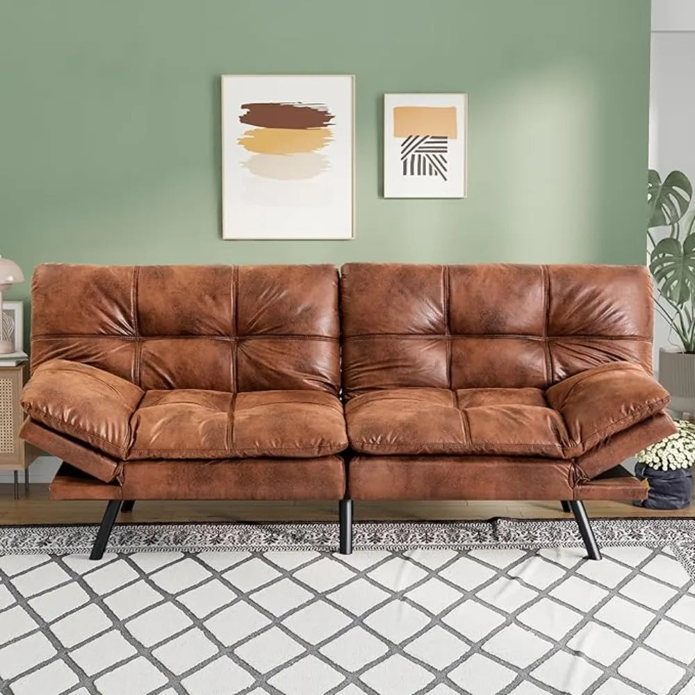 71" L Covertible Futon Sofa Bed,Faux Leather Futon Couch, Memory Foam Modern Loveseat Sleeper, Small Splitback Sofa Couch
