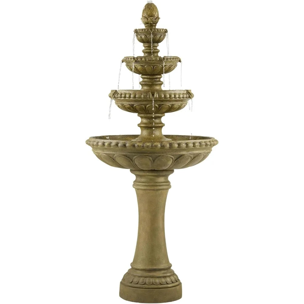 Sag Harbor 66 High Large Italian Outdoor Decor Sand Stone Floor Fountain with Light LED Waterfall 4-Tier Standing Basin Water
