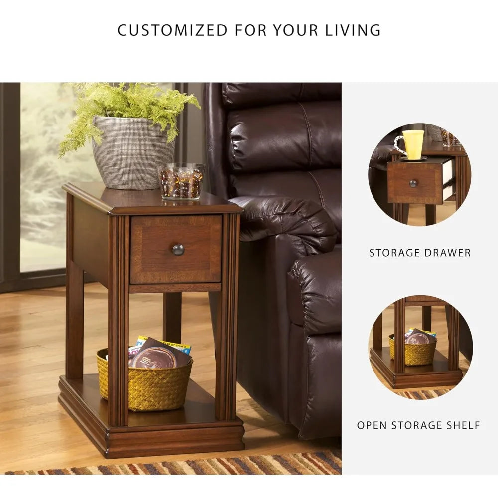 Ashley Breegin Chair Side End Table, 1 Drawer, 1 Fixed Shelf, Veneers, Wood, , 13.13" W x 22.13" D x 23" H, Brown