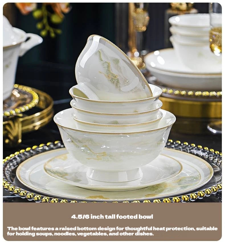 18-Piece Fine Bone China Jingdezhen Dinnerware Set – Gold Line Porcelain Tableware Collection
