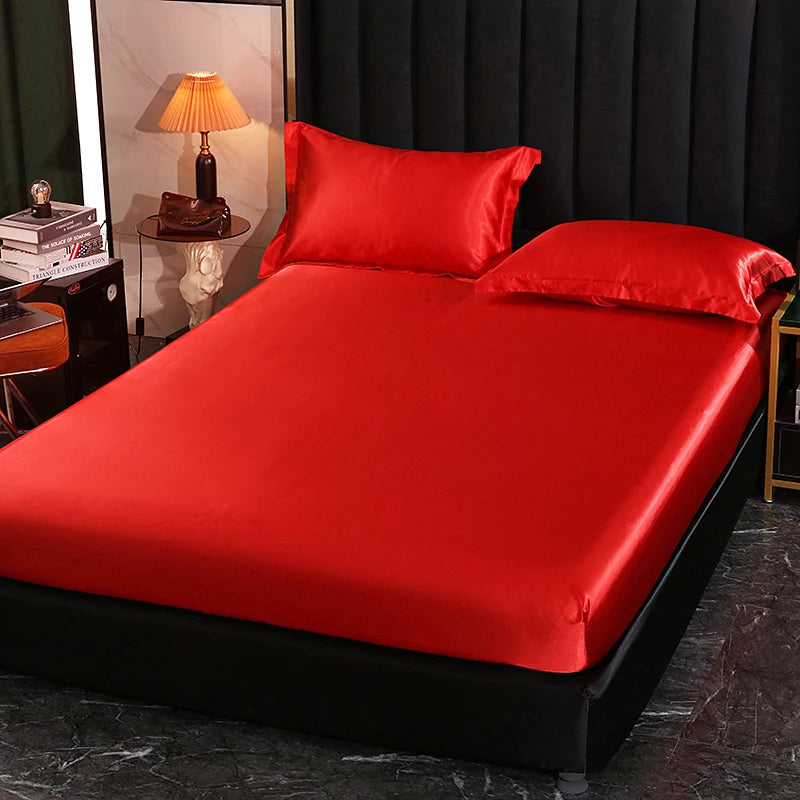Solid Color Fashion Satin Fitted Sheet Rayon Mattress Cover with Elastic Band Bed Sheet for Bedding 140x200 160x200