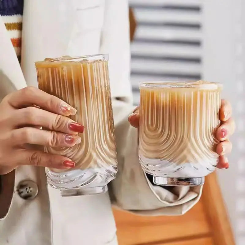 U Stripes Glass Cold Drink Cup Transparent Home Water Glasses Ice Cream Drinking glass Iced Coffee Milk Tea Cup Stripe Beer Mug