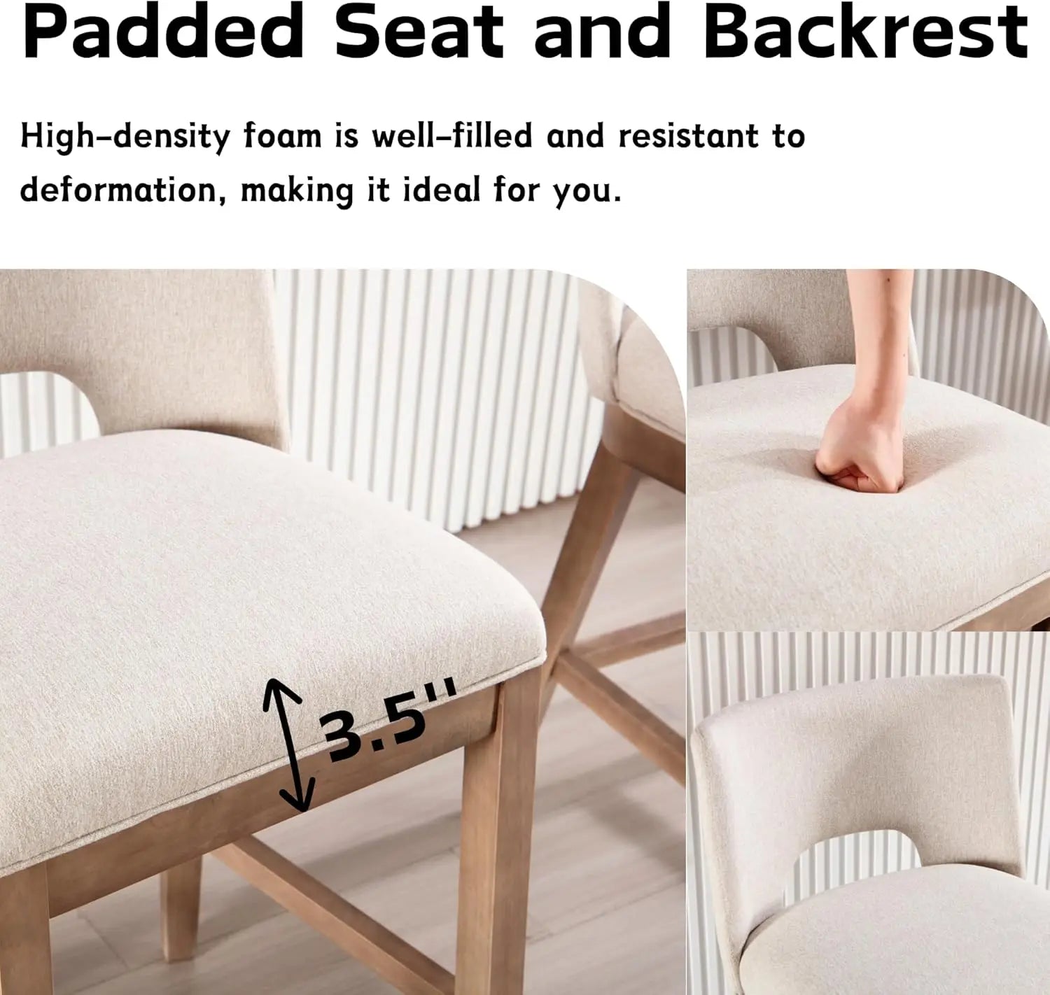 Farmhouse Counter-Height Bar Stools – Linen Upholstered with Open Back (Set of 4, Beige)