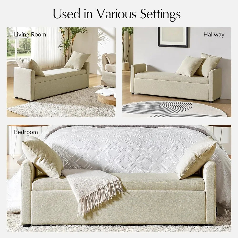 Contemporary Storage Ottoman Bench with Arms – Plush Pillow Footrest