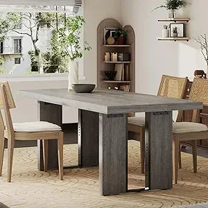 71 Large Dining Table, Rustic Farmhouse Dinner Table for 6 to 8 People, Rectangular Thick Kitchen Table with Heavy Duty Legs