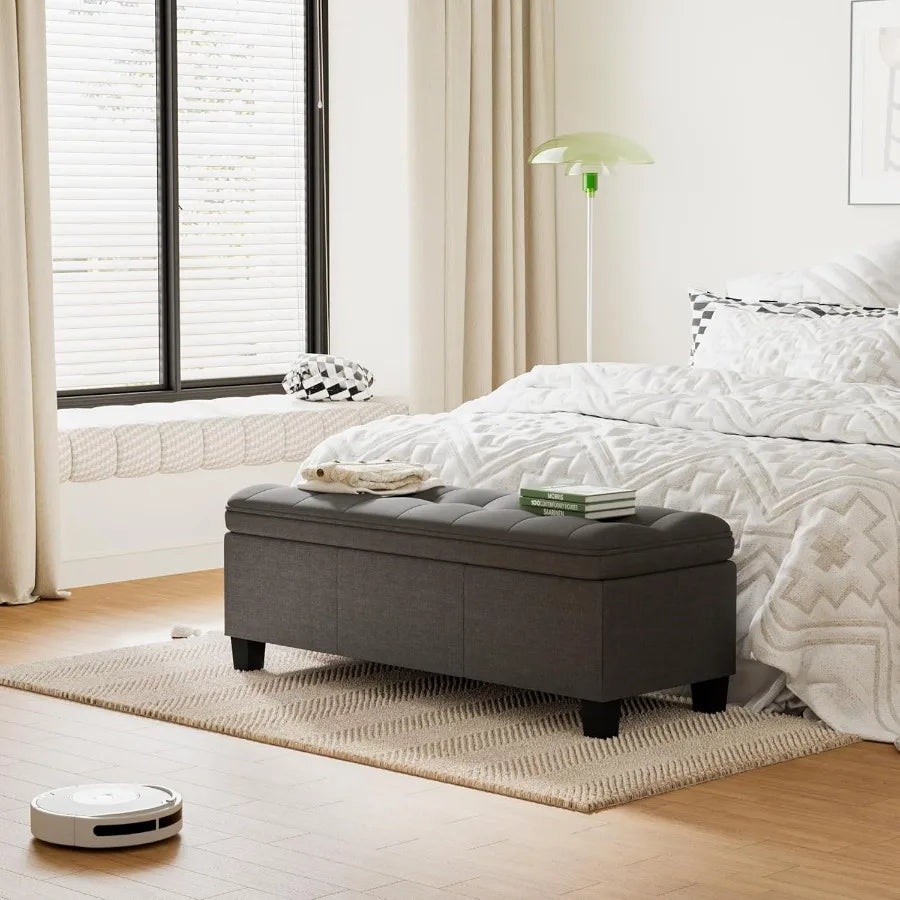 Storage Ottoman Bench – 47″ with Legs End-of-Bed Footrest