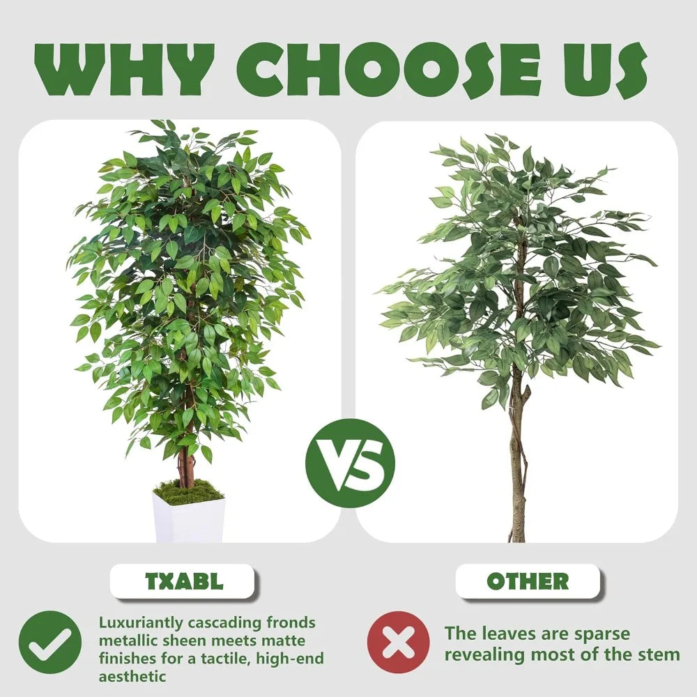 6-Foot Artificial Ficus Tree with UV-Resistant Silk Leaves, Real Wood Trunk, Suitable for Indoor and Outdoor Use