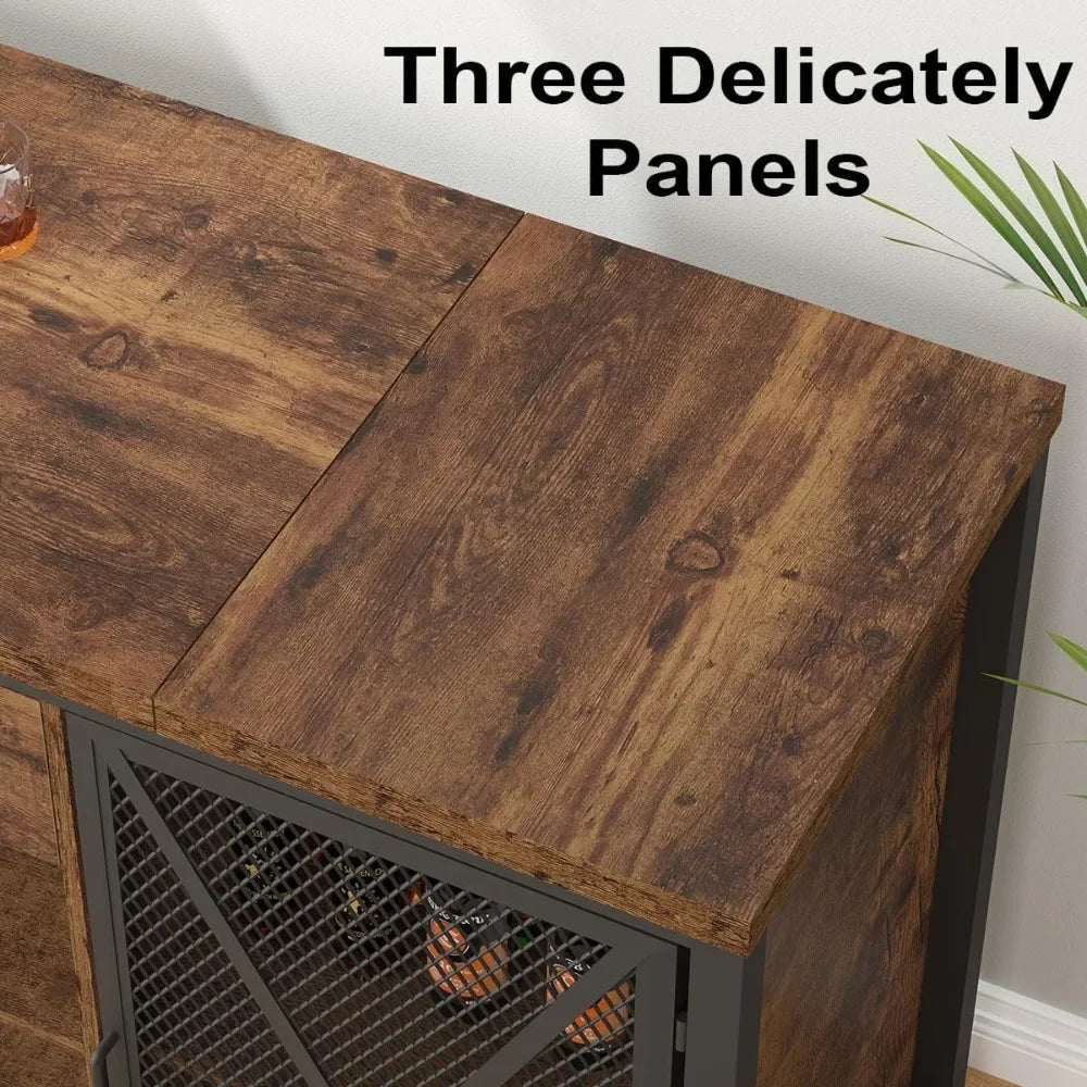 Farmhouse Wood & Metal Wine Cabinet – Large Bar Cabinet with Refrigerated Space