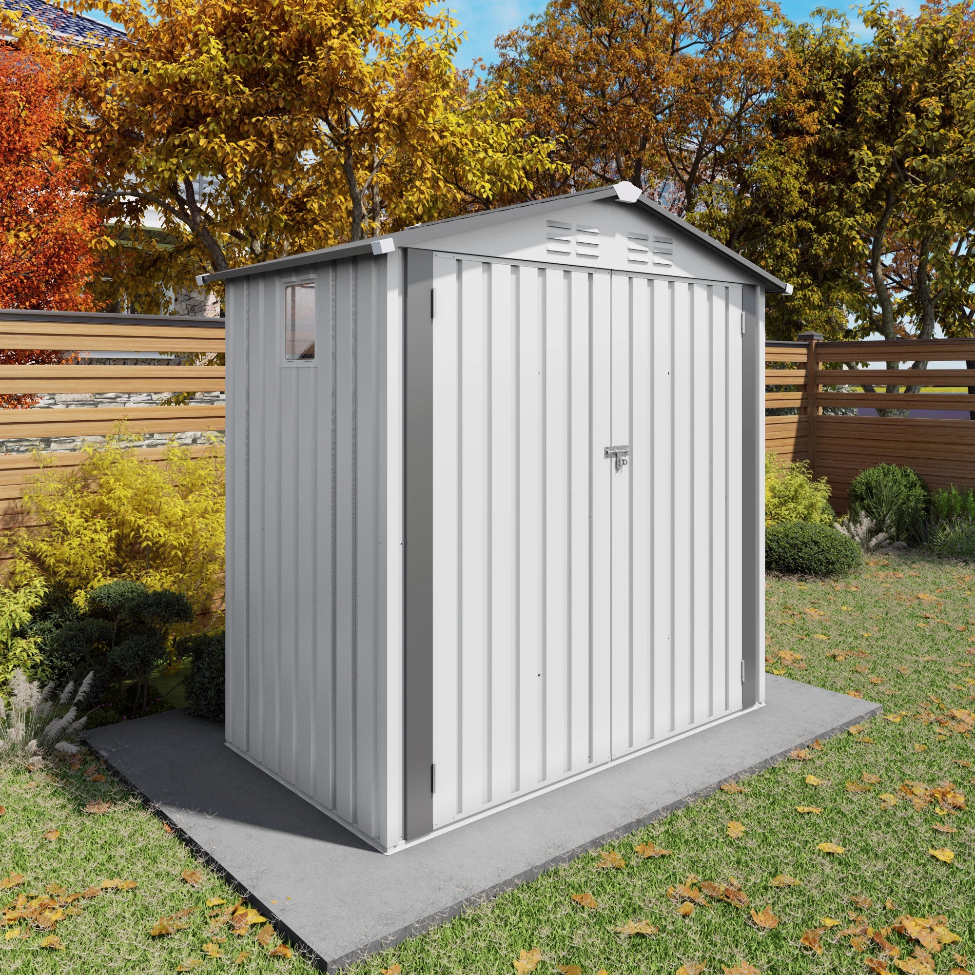 SUSUA 6X 3.6FT  white Metal Outdoor Storage Shed with Peaked Roof Watertight with Clear Window and Lockable Door Compact