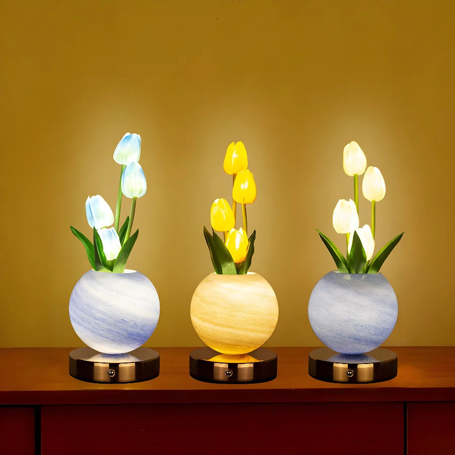 Tulip LED Night Light USB Rechargeable Desk Decor Lamp Simulation Bouquet Table Lamp Bedroom Bedside Atmosphere Light Ornaments