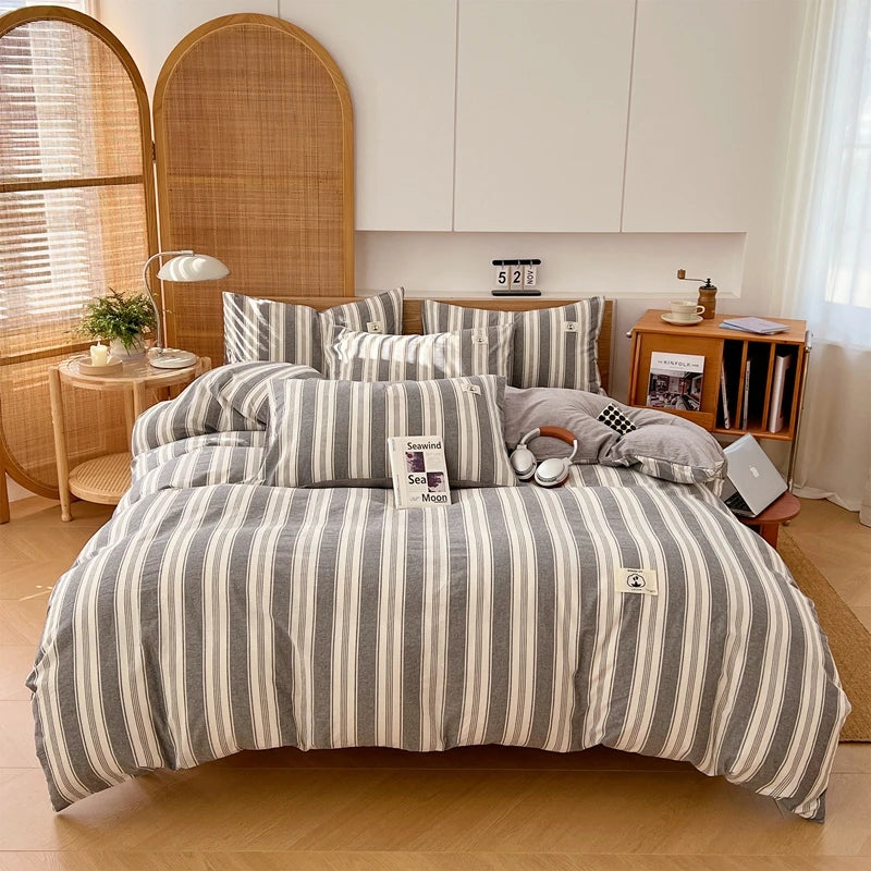 Cotton Duvet Cover Set – Japanese Grid Style (King Size, 220×240)