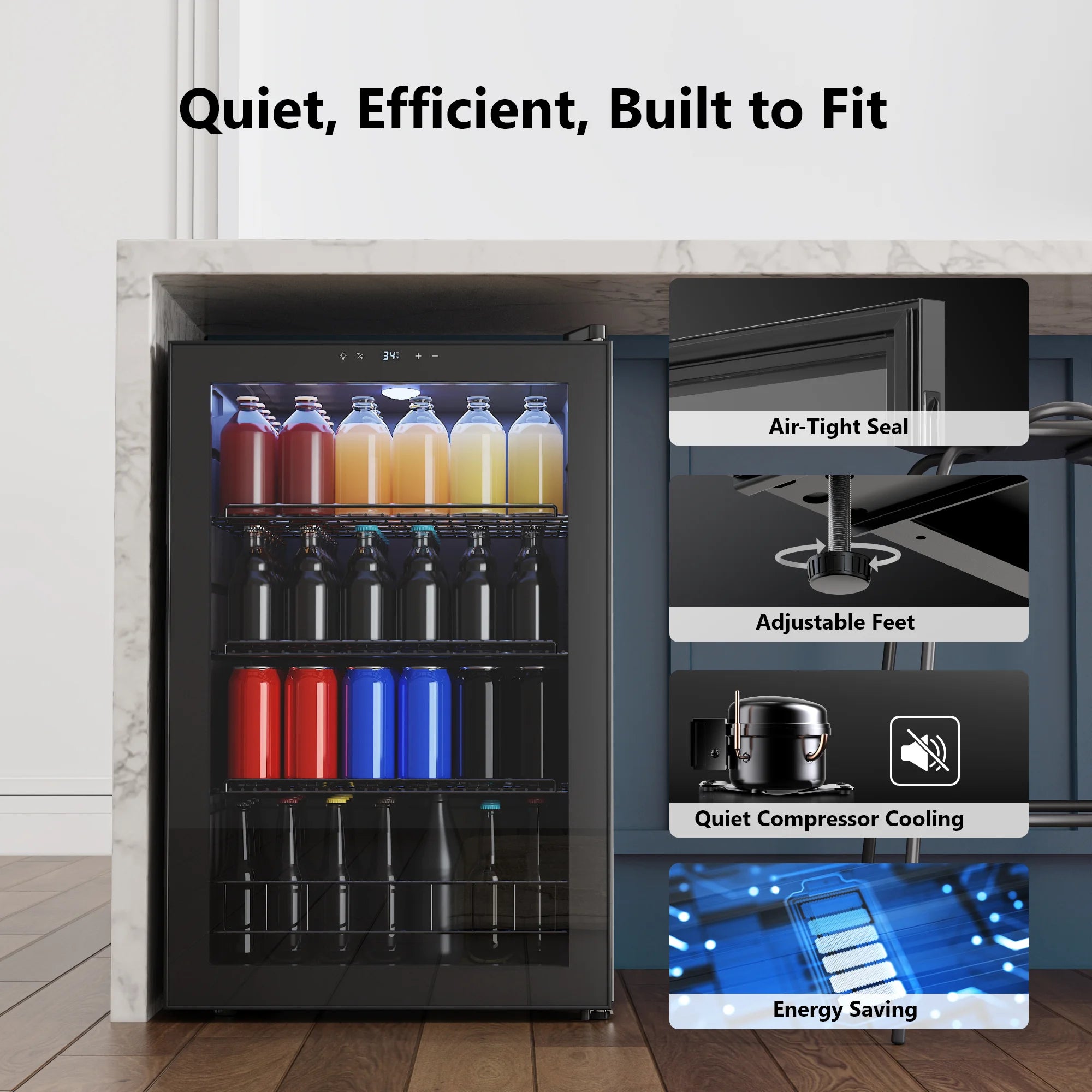 Beverage Refrigerator Cooler - Wine Cabinets, 46/62/88/95/130 L Drink Mini Fridge 34°F-54°F Digital Temperature Control for Home