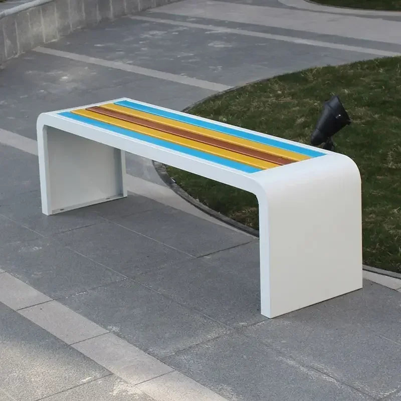 Outdoor Street Mall Park Patio Classic Metal Bench Garden Leisure Chair Stainless Steel Street Seat Without Hand Rest