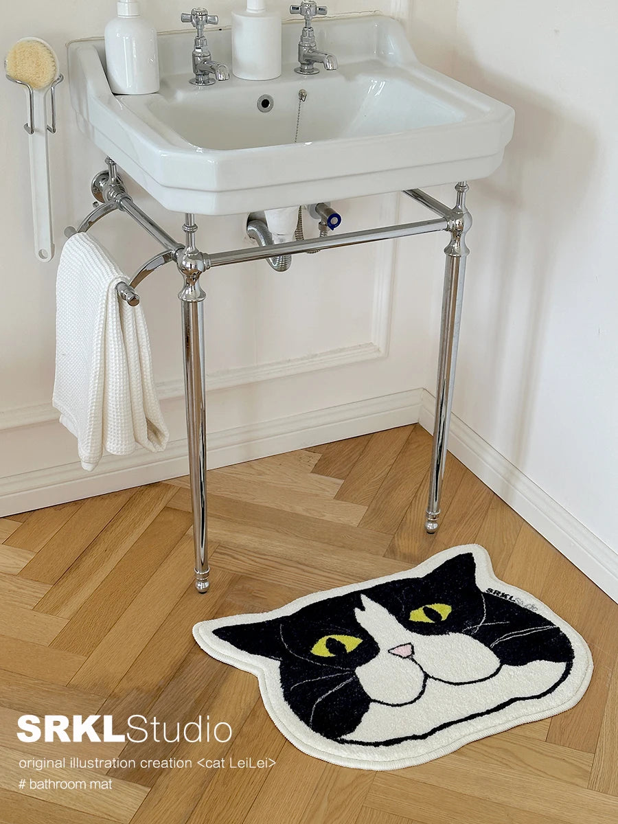 VIKAMA Adorable Kitten Bath Mat Insulated & Machine Washable Bathroom Mat Bedroom Entrance Rug Bedside Carpet Home Decor
