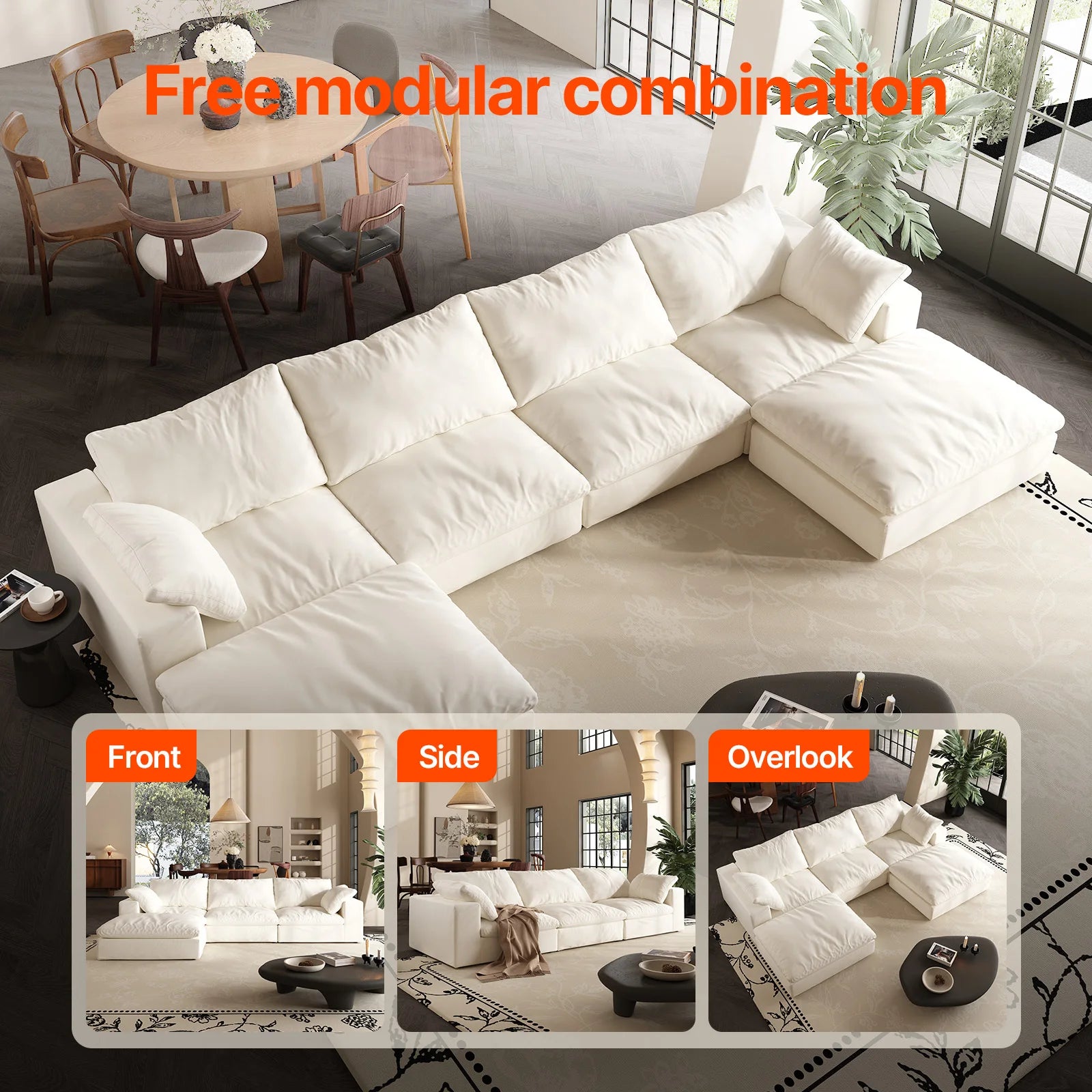 Comfy Cloud Couch 120'' Modern Sectional Sofa for Living Room Down Filled Couch with Ottoman U Shaped 5 Seater Convertible Sofa