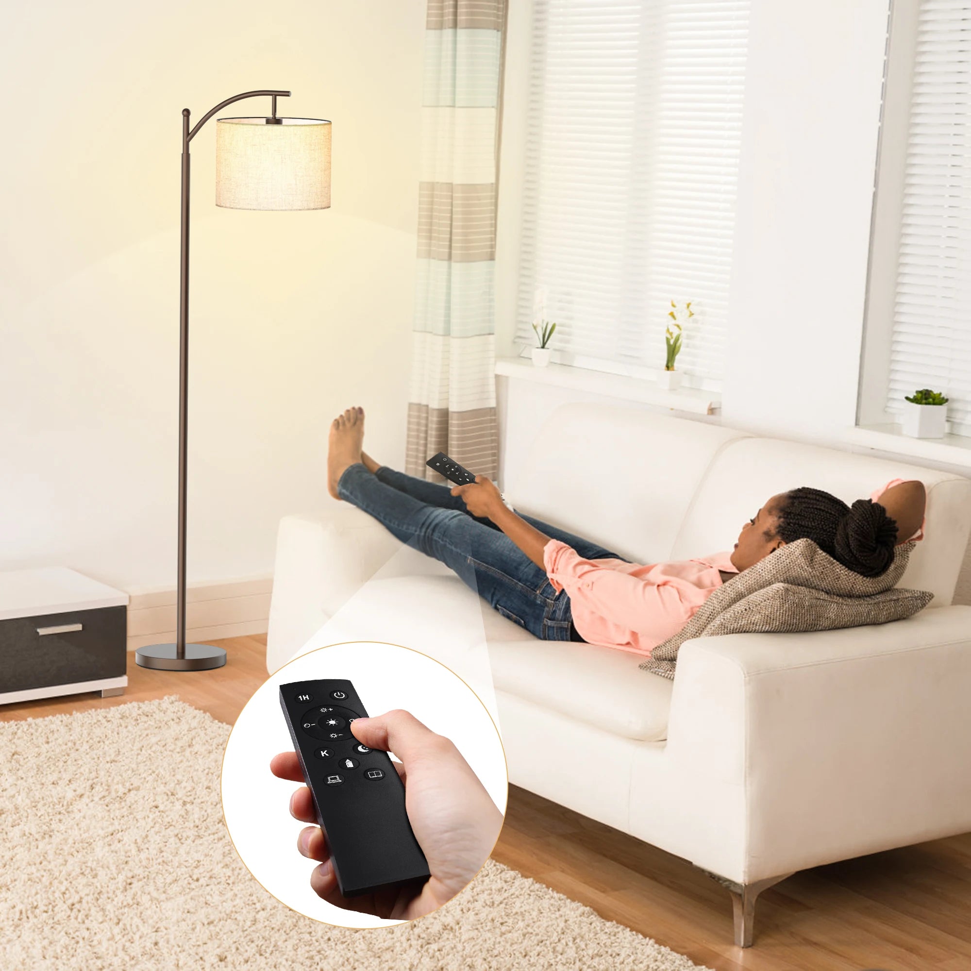 62" Arched Floor Lamp with Remote Control and Bulb Included