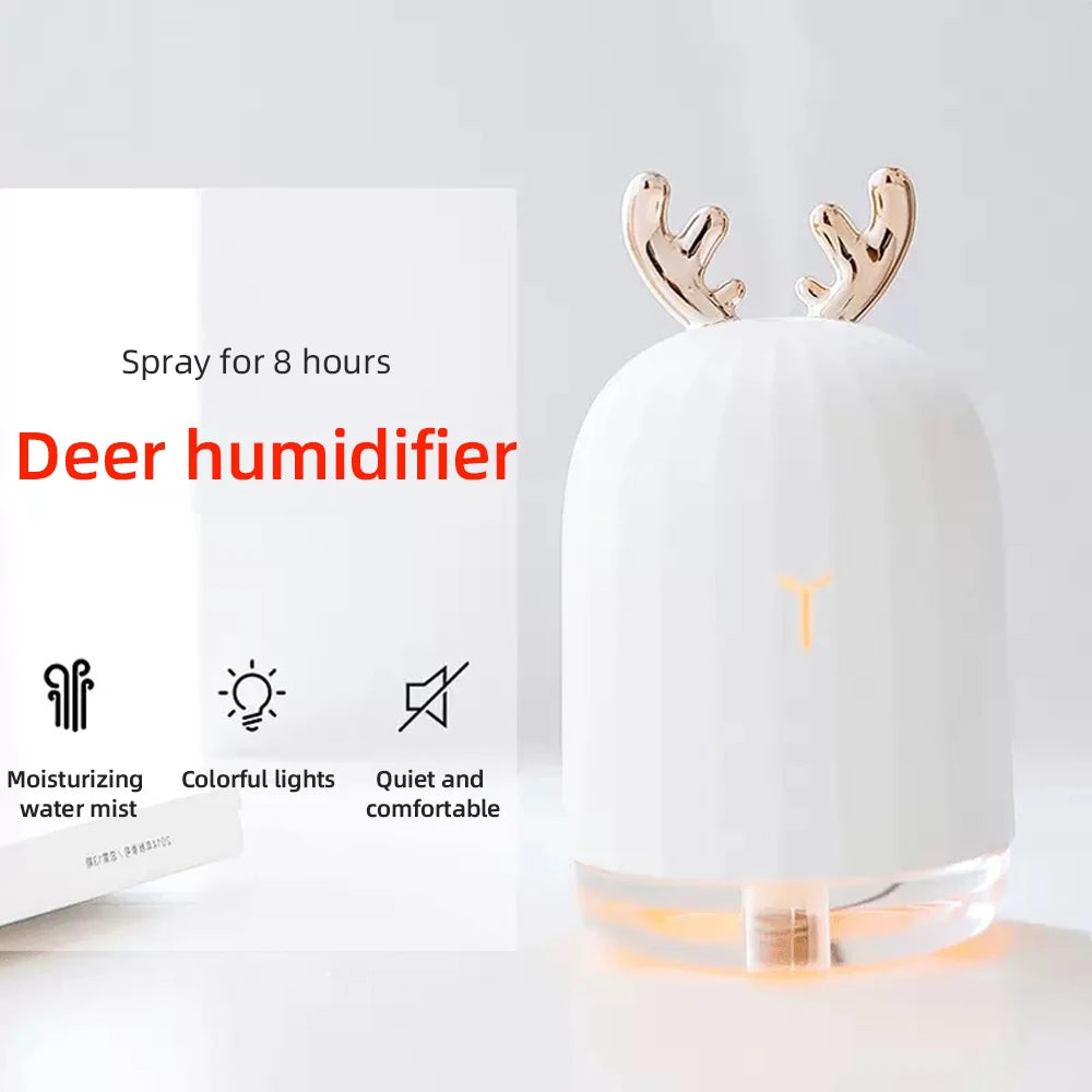 Mini Diffuser Portable deer humidifier with color LED lights, automatic shutdown, ultra quiet, suitable for sleep and relaxation