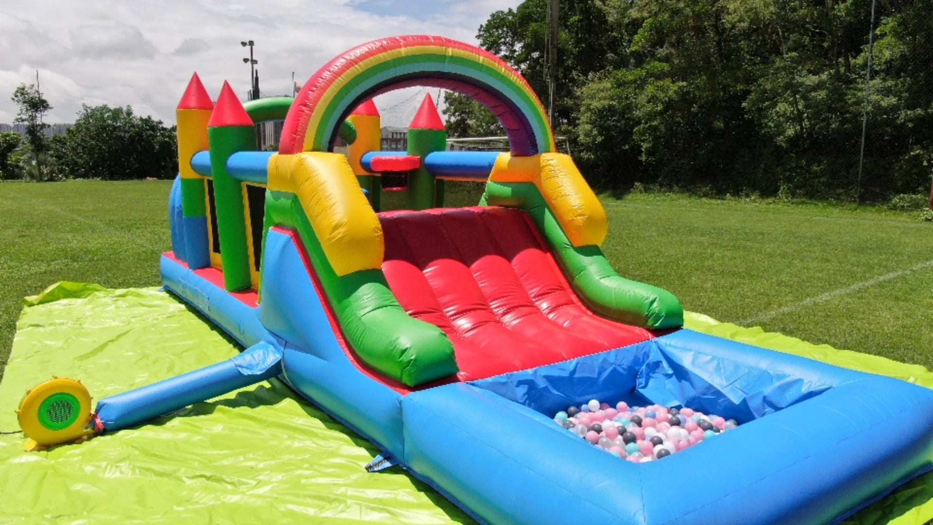 PVC Inflatable Obstacle Course Pool – Kids Jungle Gym Water Play Set with Blower