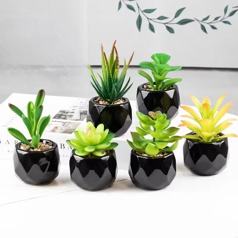 Artificial Succulent Bonsai Plants With Pottery Pot For Room Decoration Office Table Home Garden Decor