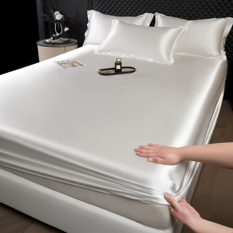 Solid Color Fashion Satin Fitted Sheet Rayon Mattress Cover with Elastic Band Bed Sheet for Bedding 140x200 160x200