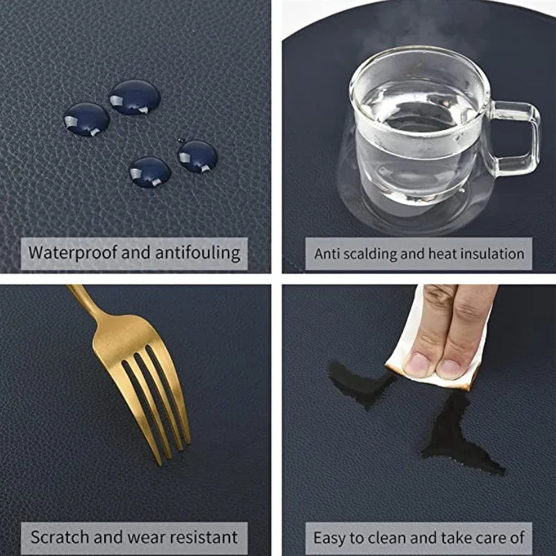Faux Leather Round Placemats – Insulated Table Mats (1 / 4 / 6 Pack)