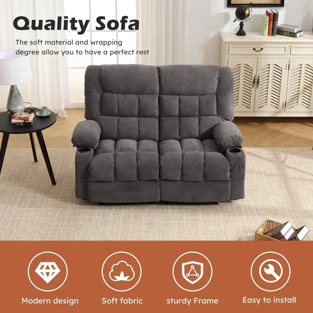 Reclining Loveseat with Cup Holders for Living Room 2 Seat Manual Loveseat Recliner, Modern Power Recliner w/ USB Charging & Sto