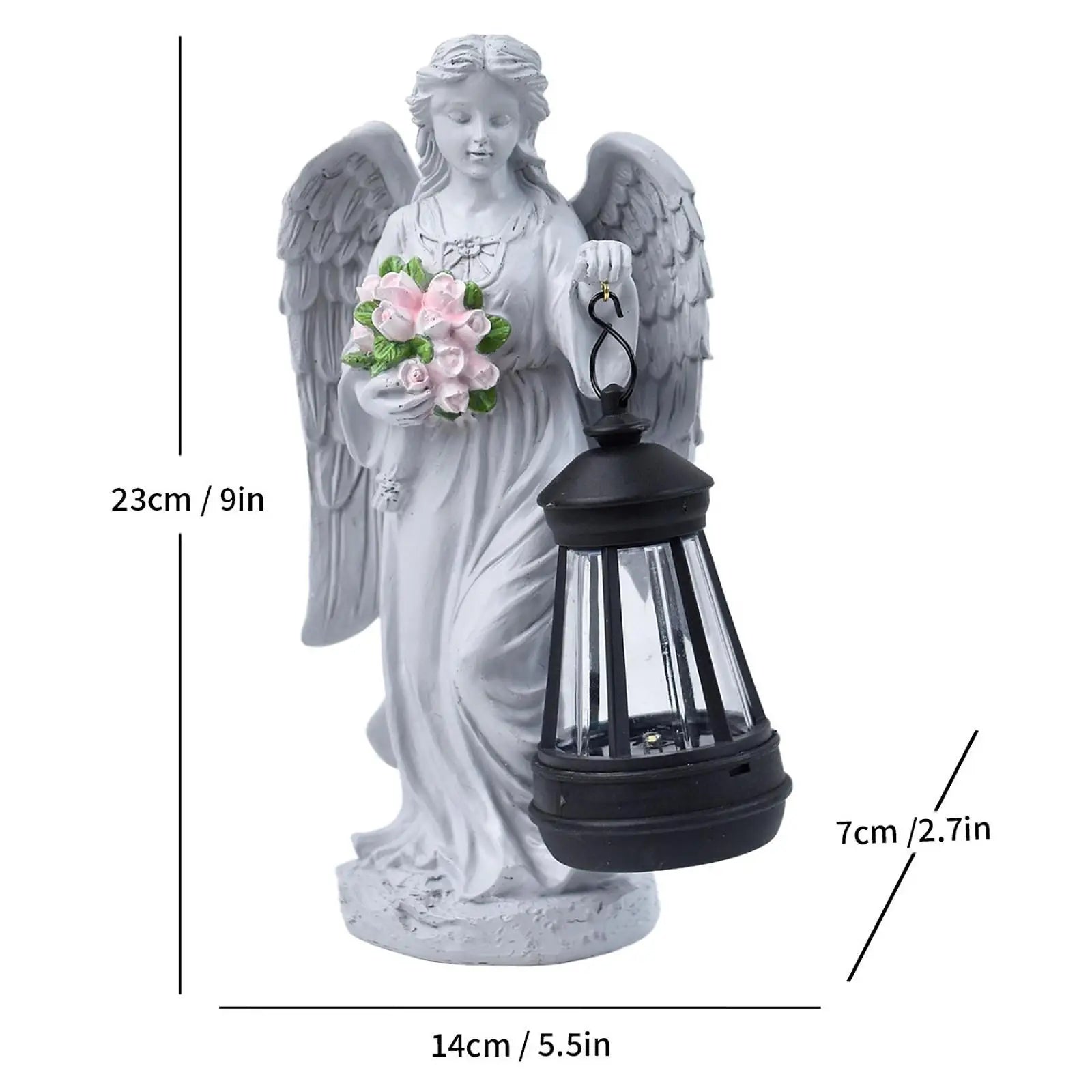 Angel Figurine with Solar Powered Light 14x7x23cm for Front Yard Patio