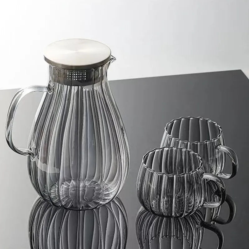 Vertical Stripes Water Bottle and Glass Cup Cold Kettle Glass Cup Boil Water Jug Coffee Glasses Juice Pitcher Tea Pot