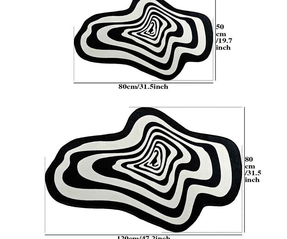 Trendy Irregular Black and White Abstract Rug – Modern Living Room Coffee Table Floor Mat