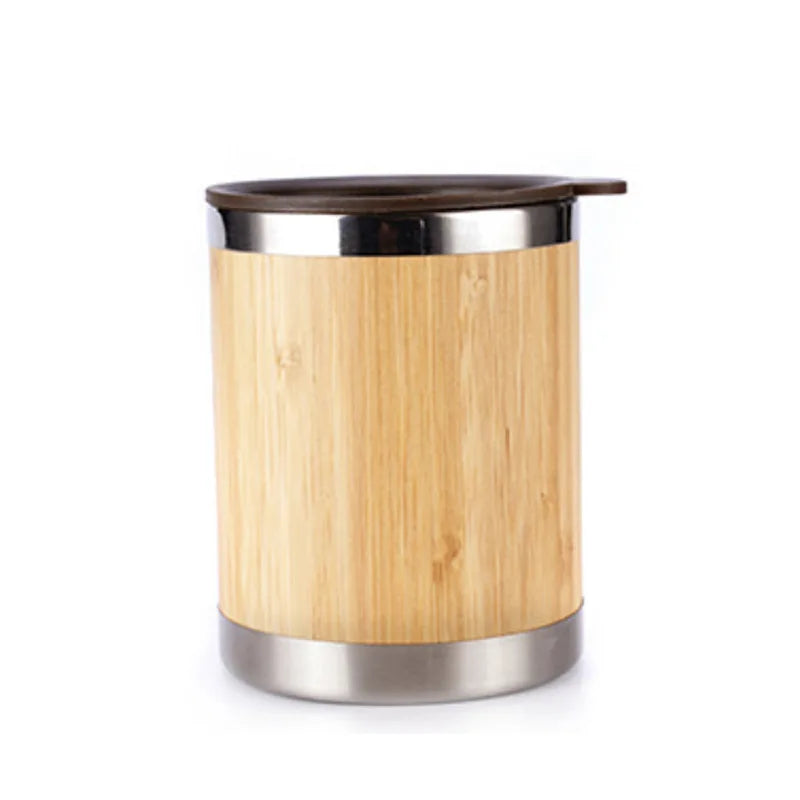 Natural Bamboo Vacuum Flask Coffee Mug – Stainless Steel Insulated Thermos