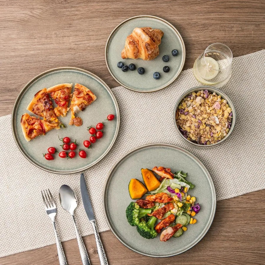 Ceramic Dinnerware Sets Handmade Reactive Glaze Stoneware Plates and Bowls Sets Highly Chip and Crack Resistant Dishwasher and