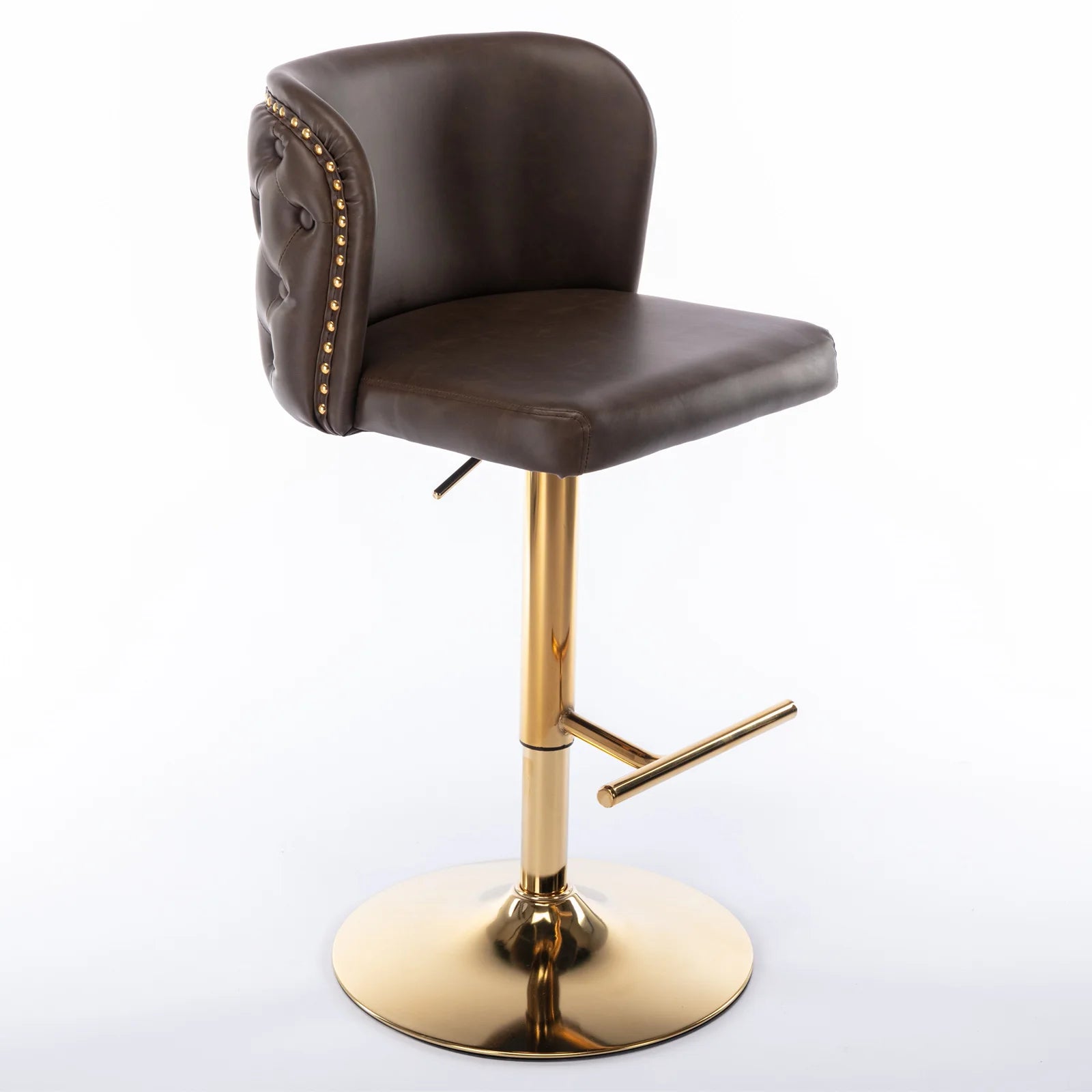 PU Leather Swivel Bar Stools – Adjustable Counter Chairs with Gold Nailheads (Set of 2)