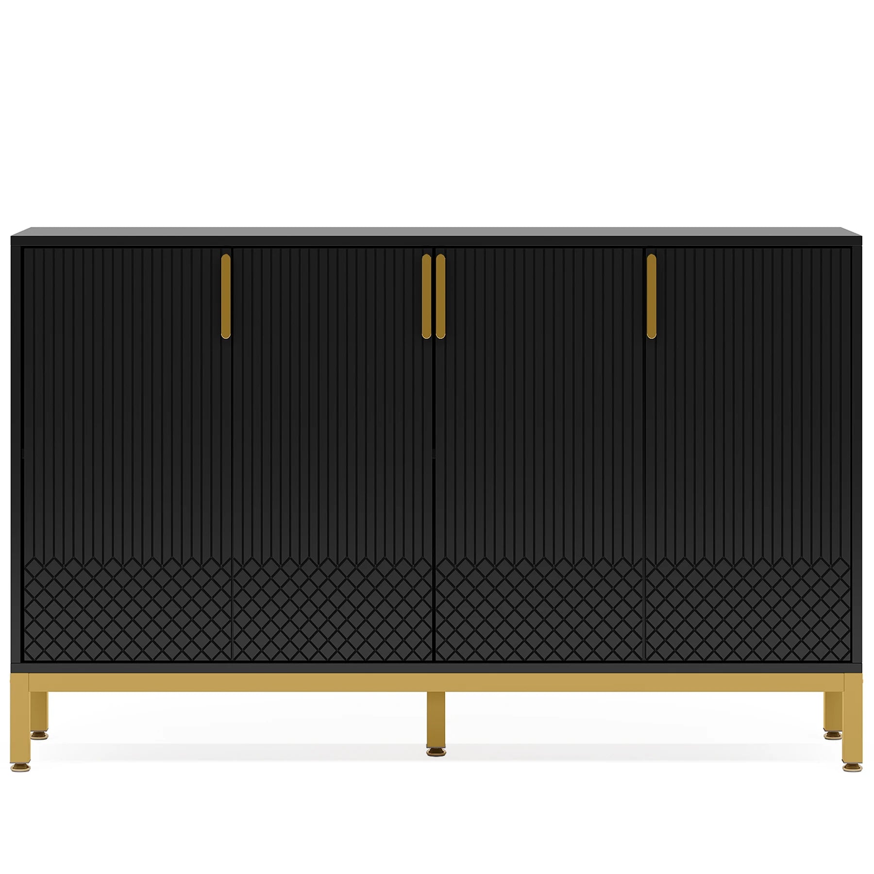 Tribesigns Modern Storage Cabinet, 59 Inch Console Cabinet Sideboard Buffet Cabinet with 4 Doors & Gold Metal Base