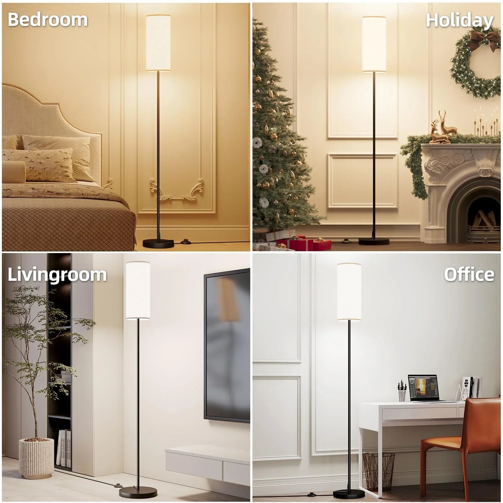 Modern Living Room Floor Lamp, Dimmable with 9W LED Bulb, 165 cm High 3 Colour Temperatures and Foot Switch, Reading Lamp
