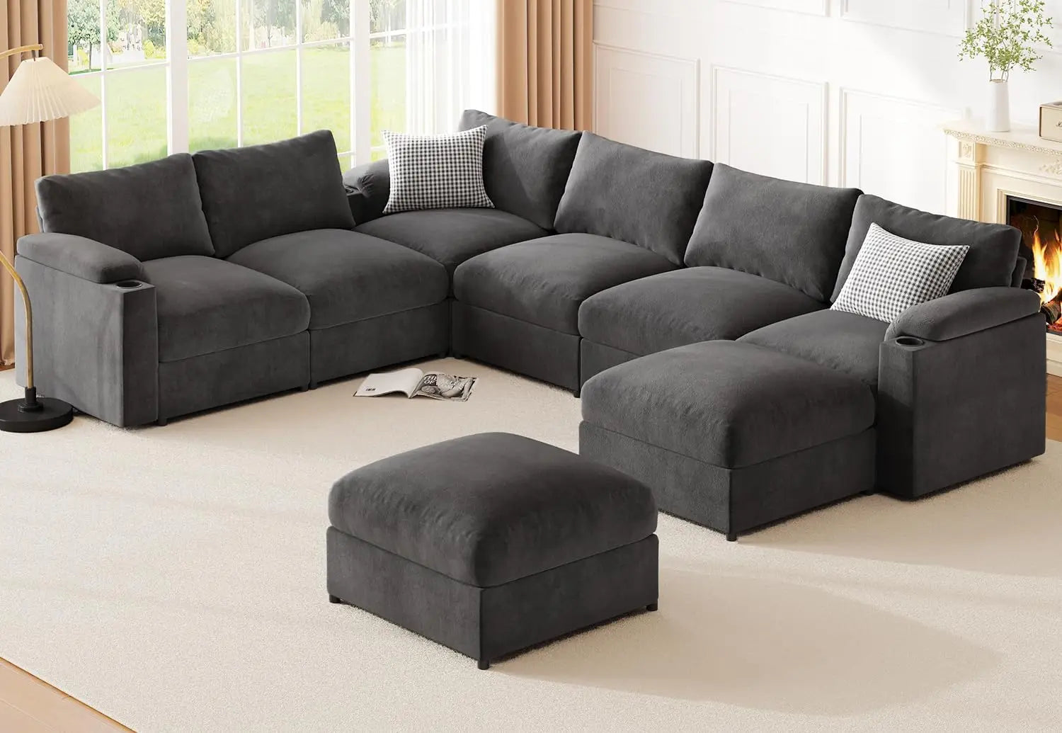 Modular Sectional Sofa Couch for Living Room, Velvet Couches, Oversized U Shaped, Convertible Sleeper, Sofa Chaise, Detachable