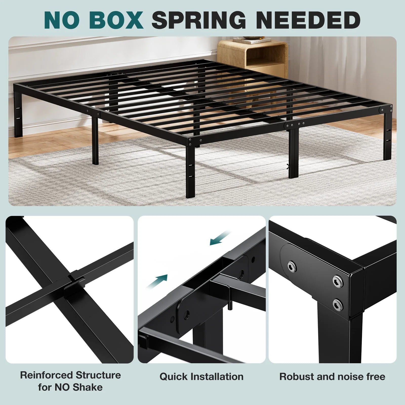 Metal Platform Bed Frame – Twin / Full / Queen / King with Under-Bed Storage