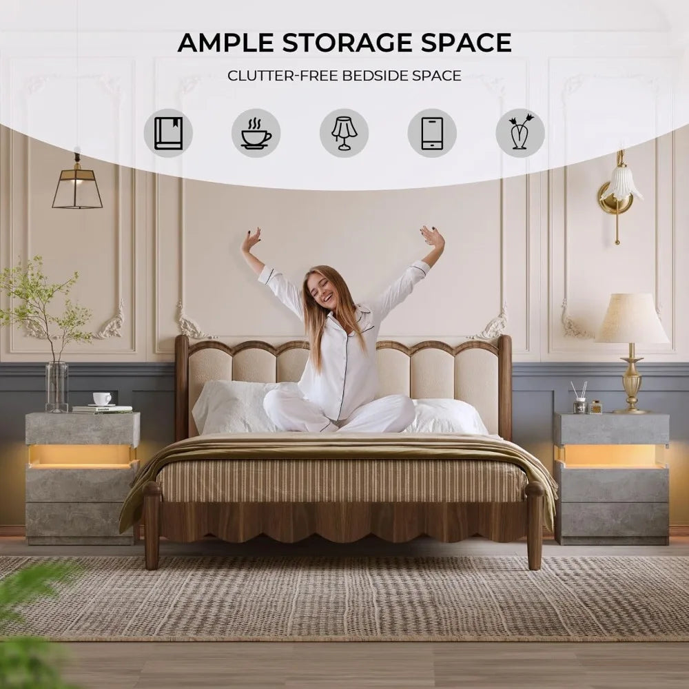 grey led nightstand set of 2,night stand set 2,modern night stand with 3 drawers,night stands for bedroom set of 2,bedside table